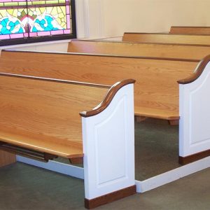 Solid Wood Pews and stacking chairs for churches